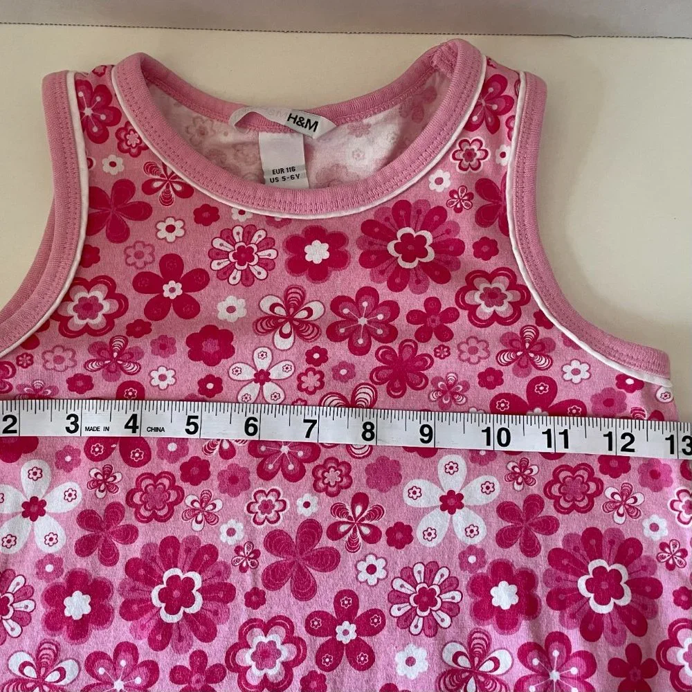 H&M Girls Pink & White Flower Sleeveless Sun Dress Size 5-6Y